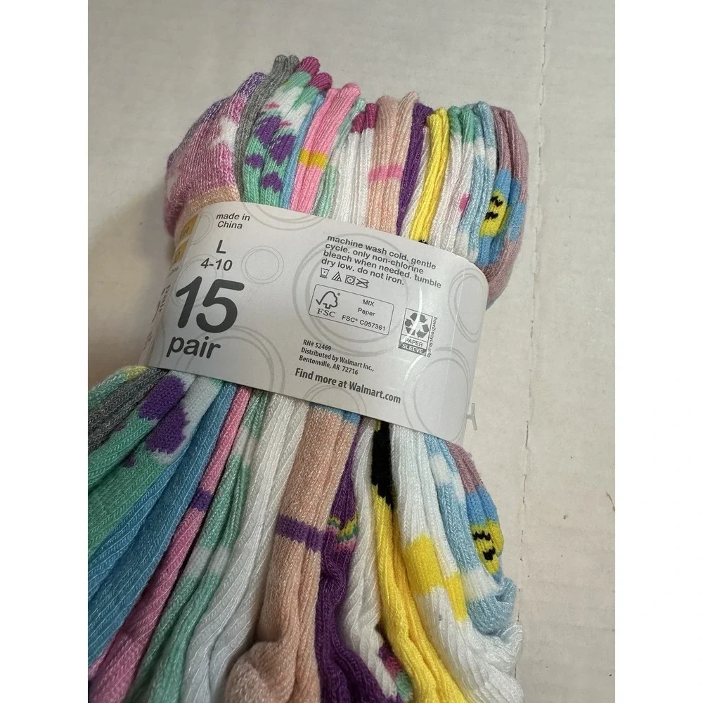 wonder‎ nations girls 15 pack no show ankle socks size large 4-10